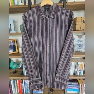 Alfani Burgundy and Black Dress Shirt with Vertical Stripes, Size Large